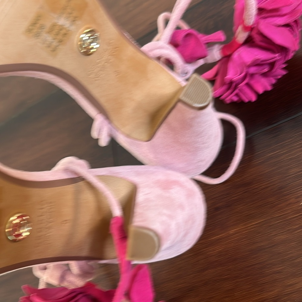 CECELIA NEW YORK Pink and Magenta Floral Ankle-Tie High Heel Sandals - Picture 11 of 13
